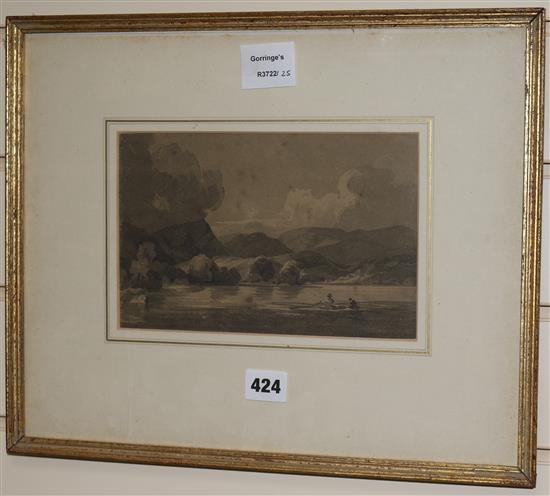 Attributed to John Sell Cotman (1782-1842) Figures in a boat on a lake 6 x 9in.